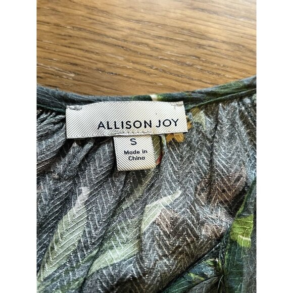 Allison Joy Top Blouse Women Small Floral Print 3/4 Sleeve Green Lightweight - Picture 3 of 12